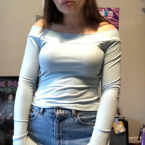 urban outfitters blue off the shoulder top - Picture 2 of 3